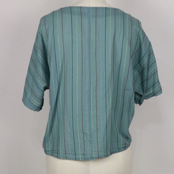 Falls Creek Light Teal Blue Button Down Embroidered Short Sleeve Blouse XL - Picture 9 of 10